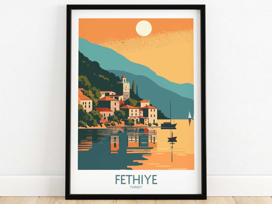 Fethiye Turkey Golden Sunset Harbor Waterfront Reflection Poster