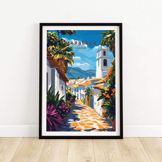 Marbella Wall Art Print Travel Poster Decor Lovers Gift Spain Illustration