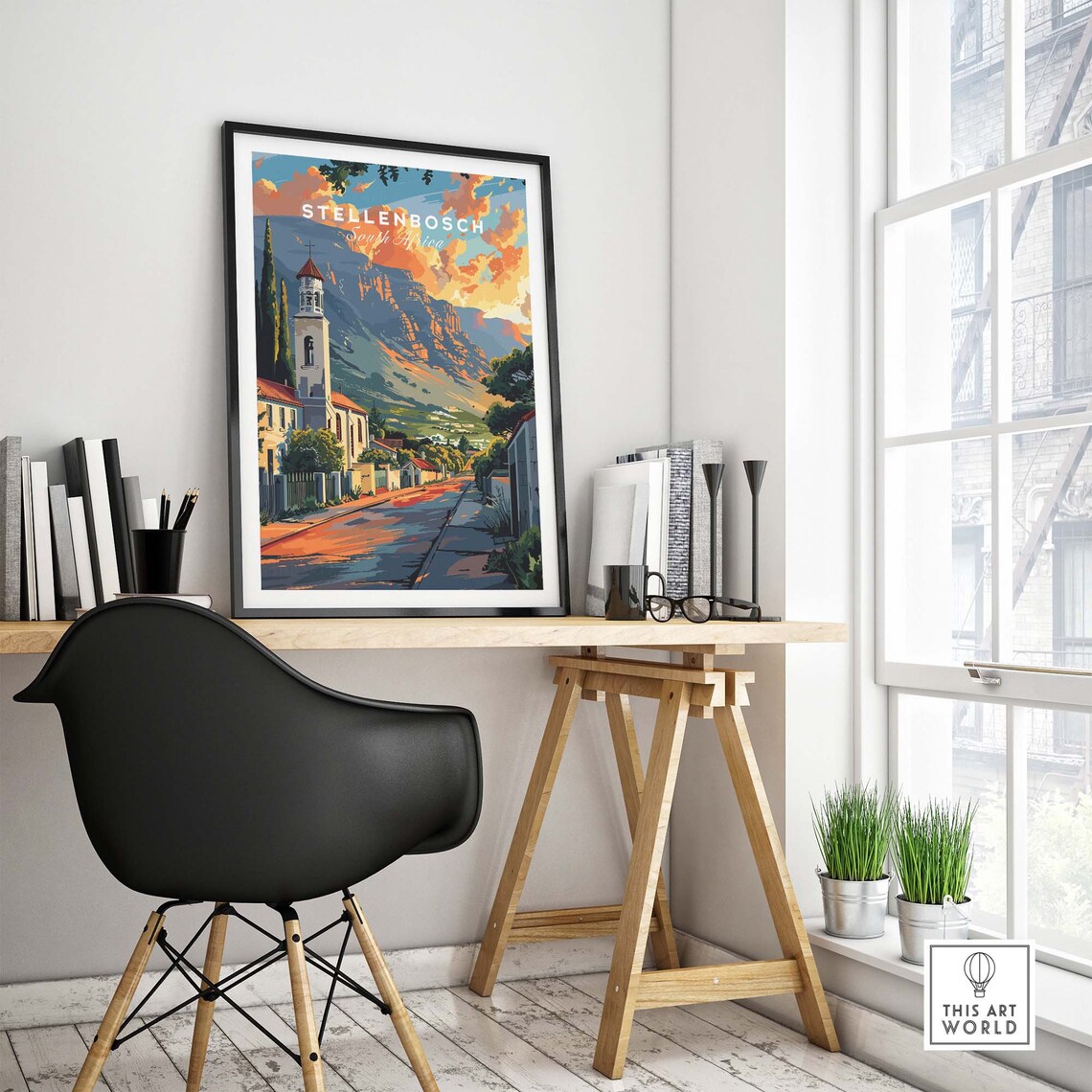 Stellenbosch South Africa Church Street Mountain Sunset Art Poster - Image 4