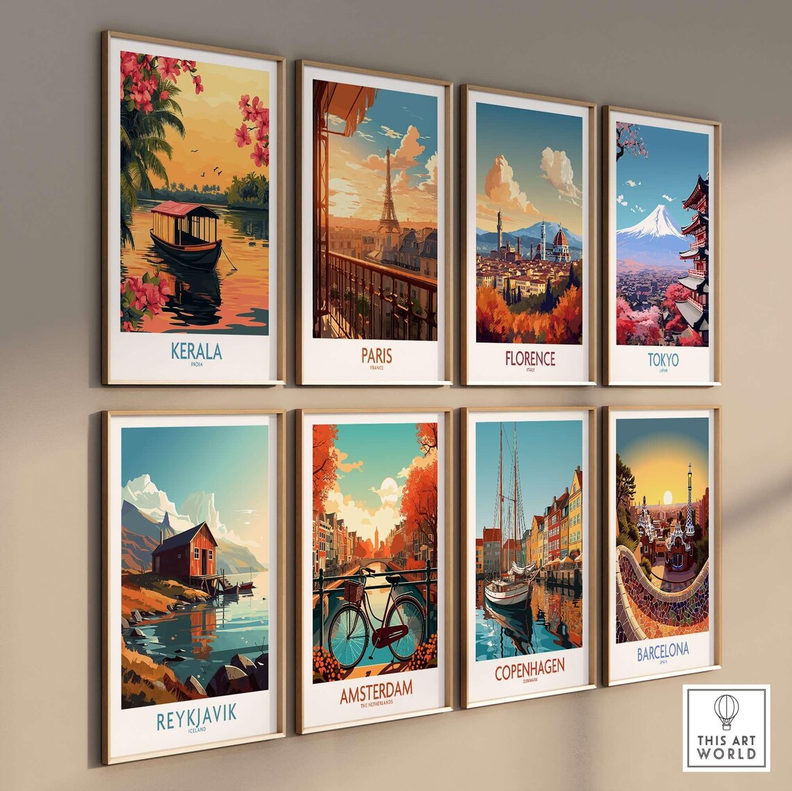 Kerala India Houseboat Sunset Backwaters Palms Travel Poster - Image 3