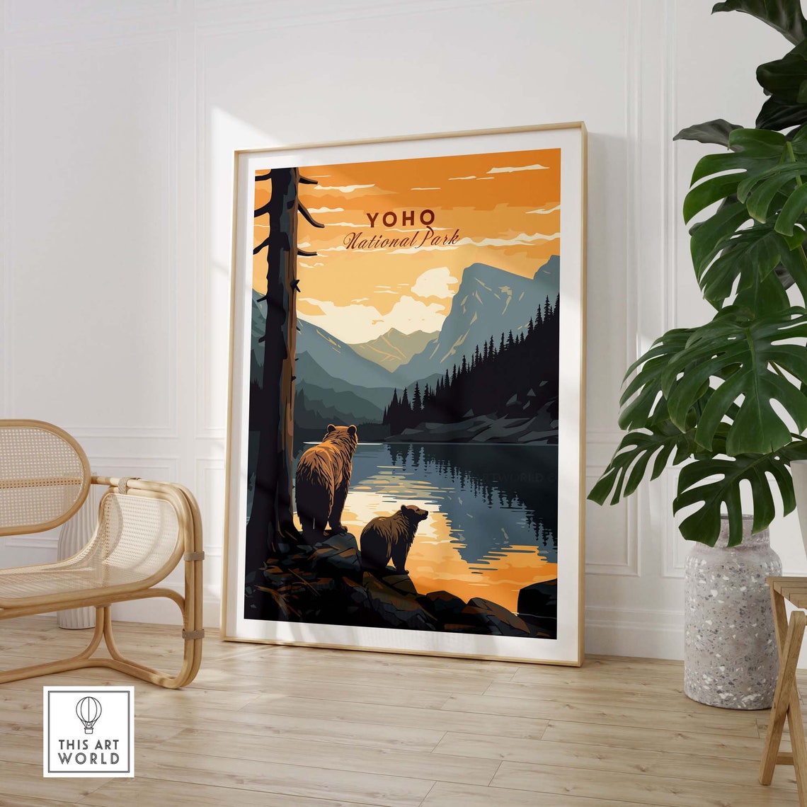Yoho National Park Canada Bears Lakeside Sunset Mountain Poster - Image 3