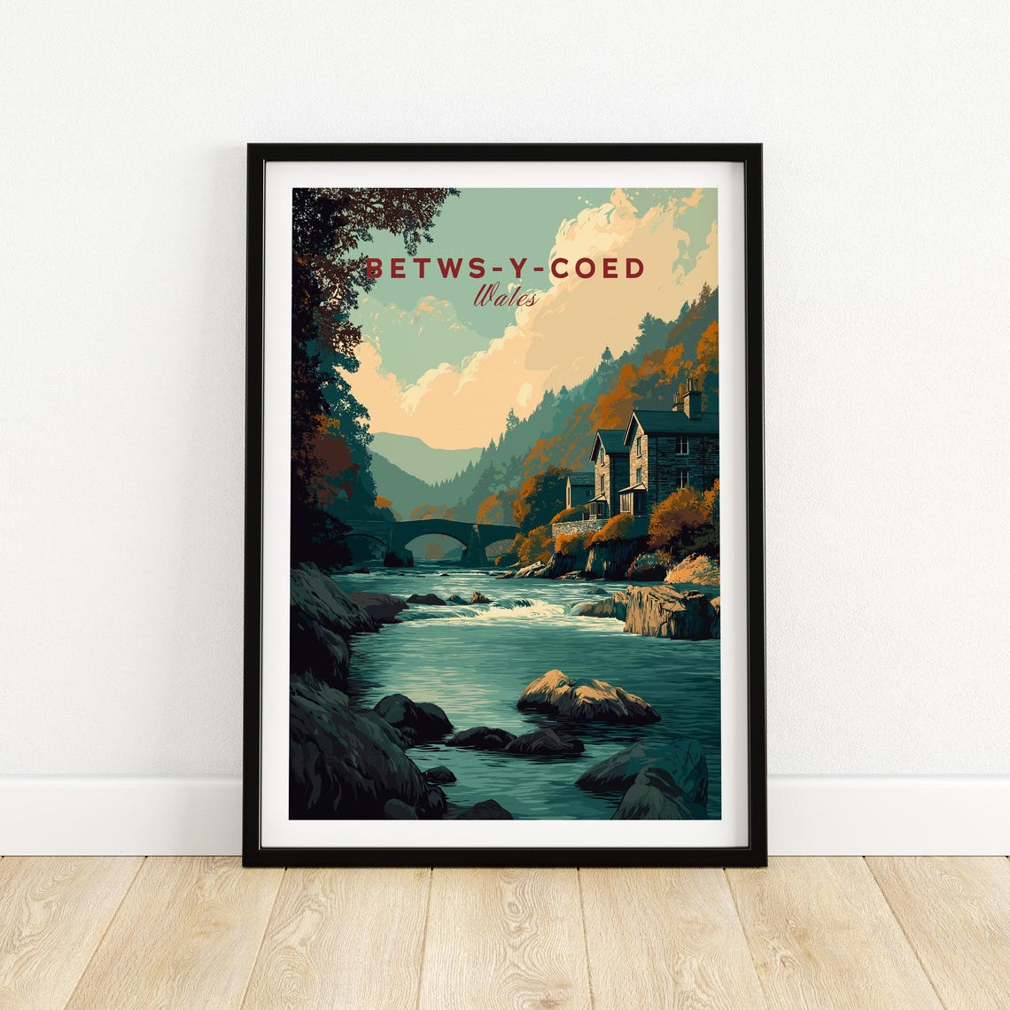 Betwsycoed Travel Print Wales Vintage Wall Art Welsh Landscape Poster Uk Tourist Gift Home Decor Hiking Adventure Illustration