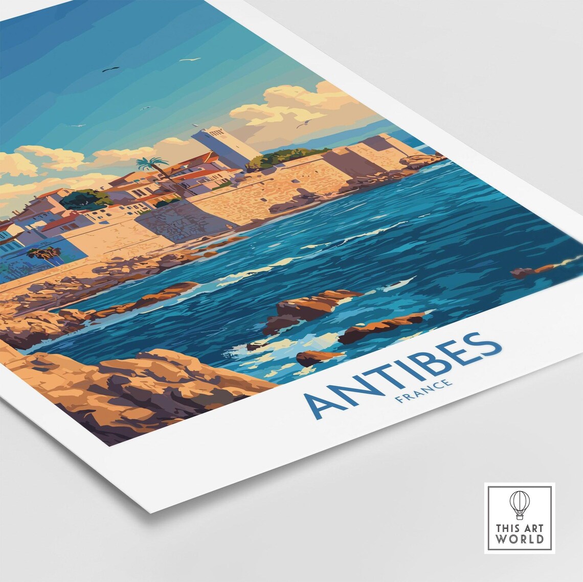 Antibes France Rocky Coast Old Fort Walls Sea Waves Travel Poster - Image 4