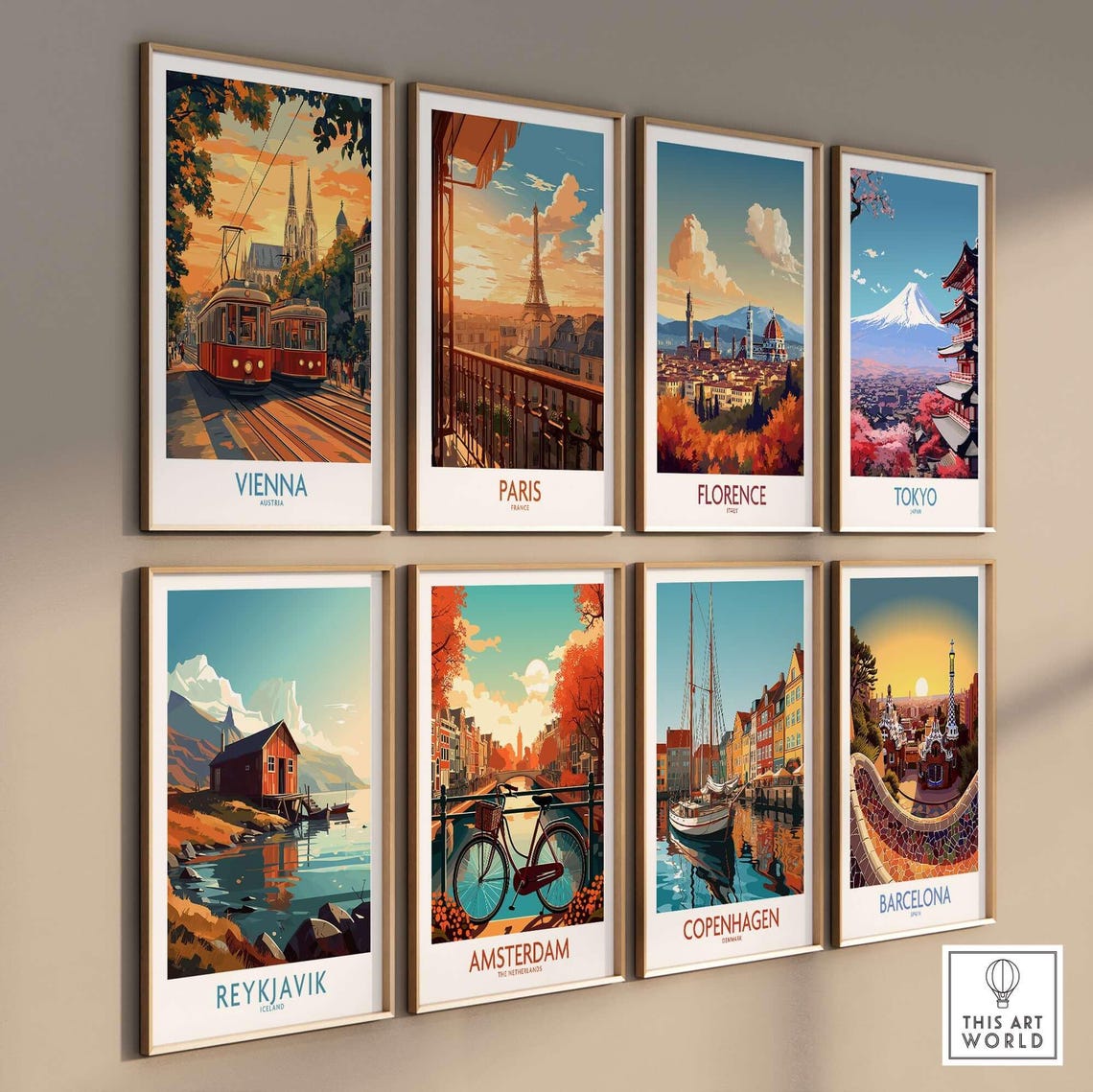 Vienna Austria Red Vintage Trams Cathedral Sunset Scene Poster - Image 3