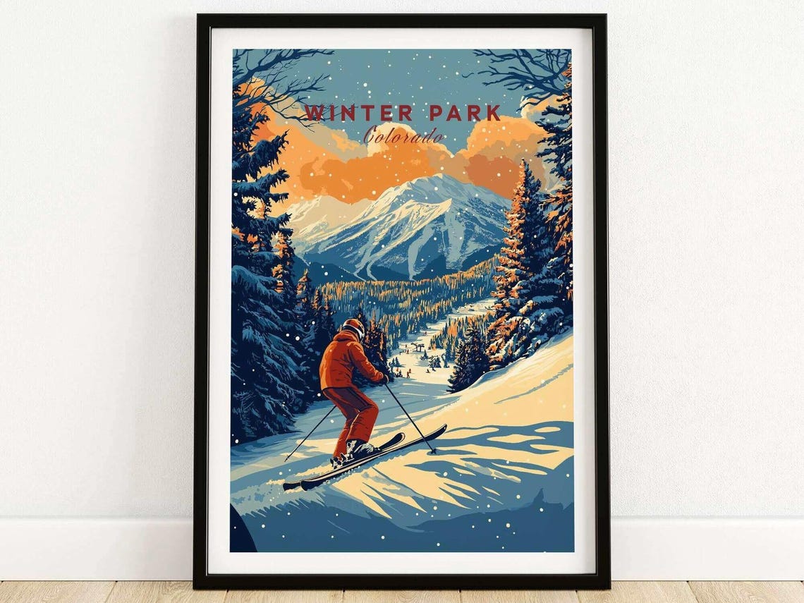 Winter Sports Gift for Skier, Mountain Cabin Decor