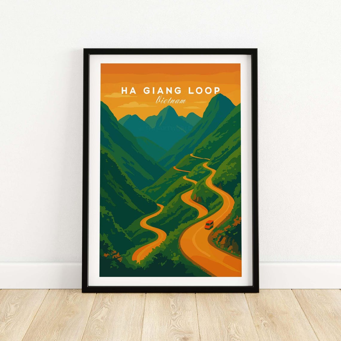 Ha Giang Loop Vietnam Travel Print Mountain Road Sunset Poster Landscape Wall Art Gift Lovers Illustration