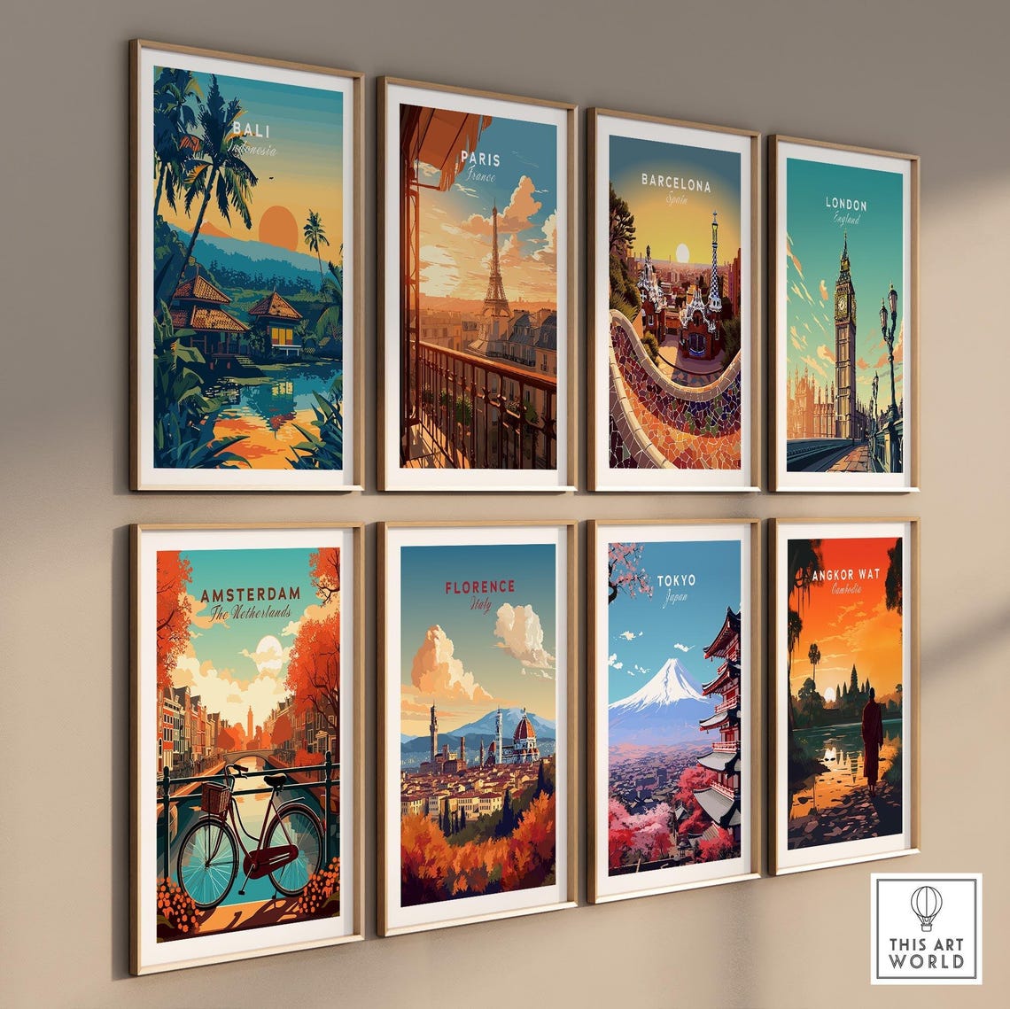 Bali Indonesia Sunset Temple Lake Reflection Palm Art Poster - Image 3