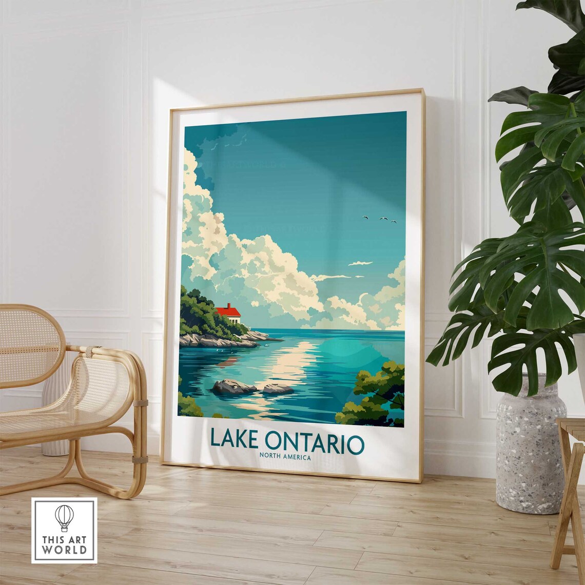 Lake Ontario North America Turquoise Lake Lakeside House Travel Poster - Image 2