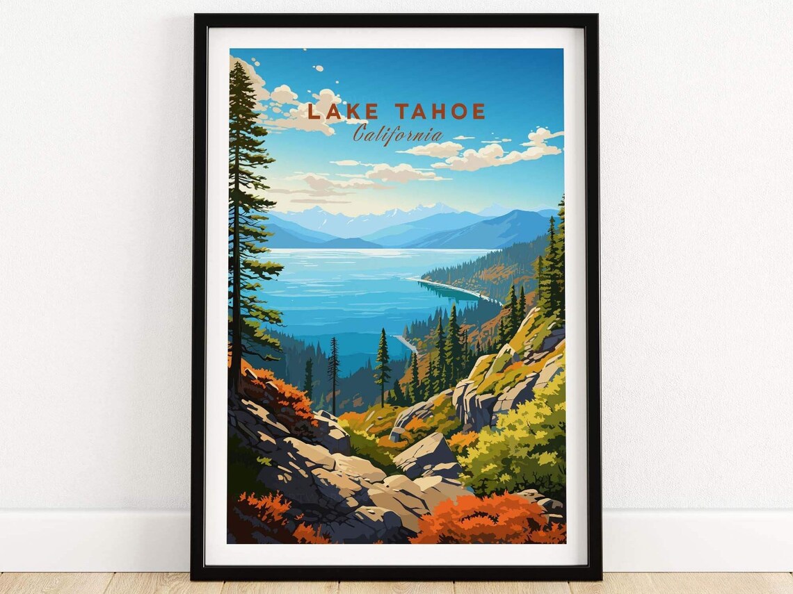 Lake Tahoe California Sierra Lake Vista Pine Forest Travel Poster