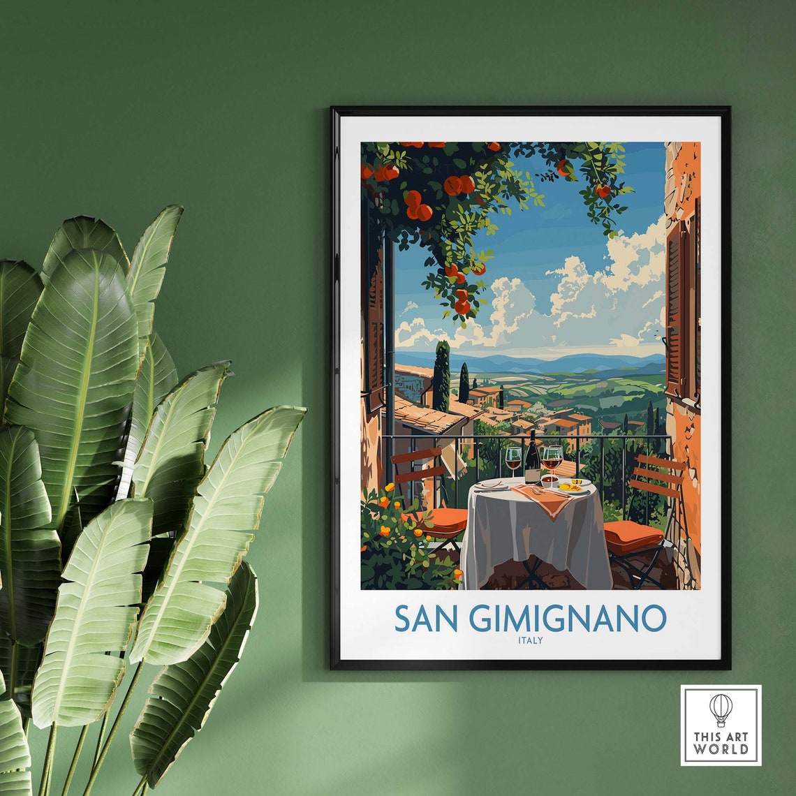 San Gimignano Terrace Dining Overlooking Tuscan Valley View Poster - Image 2