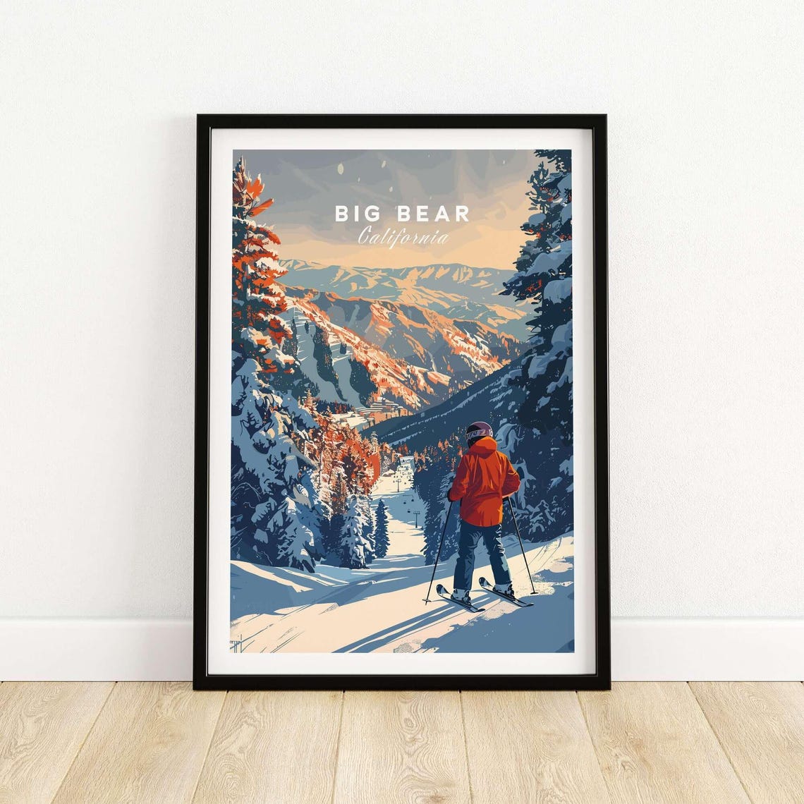 Big Bear Ski Lodge Art Print, Winter Sports Art