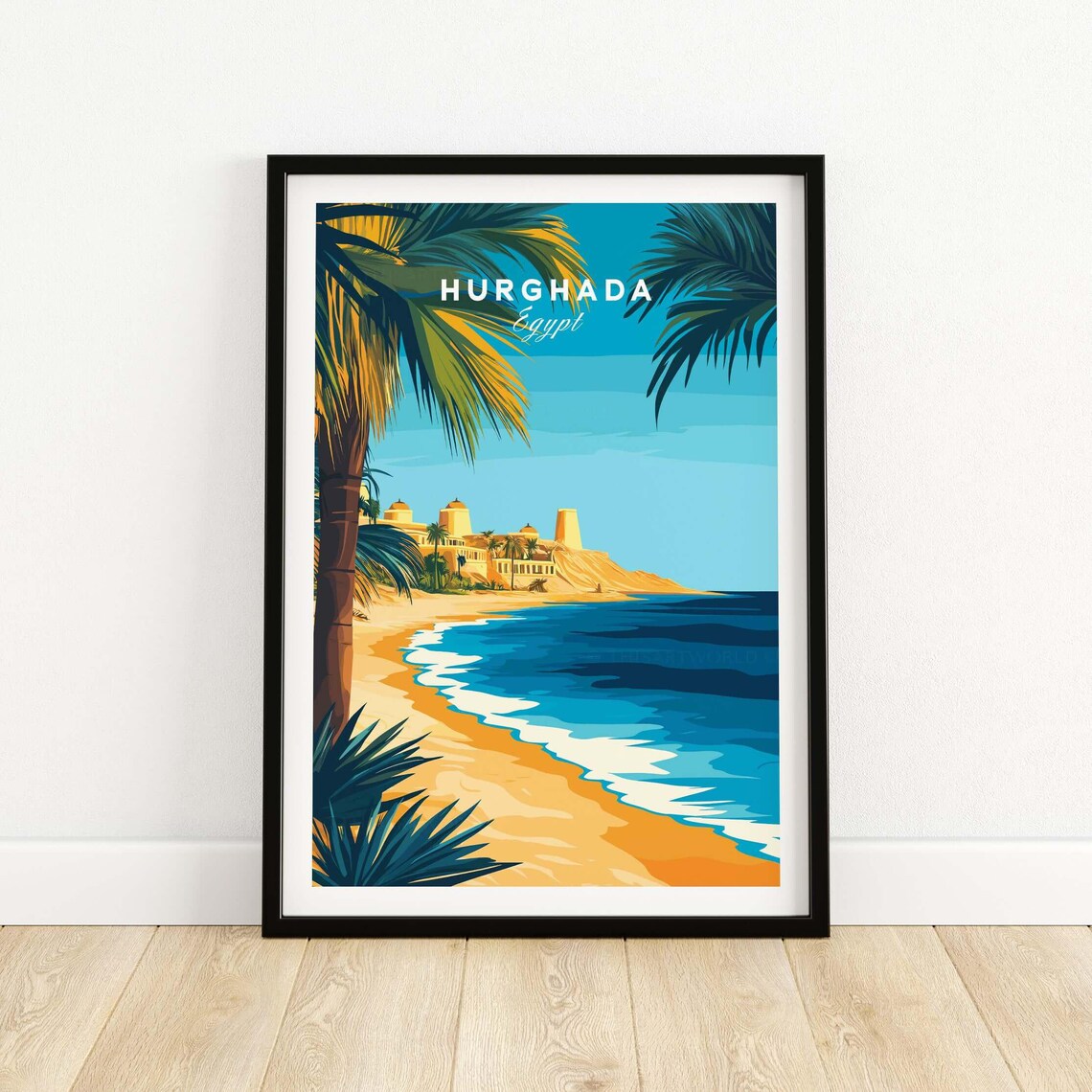 Hurghada Egypt Red Sea Beach Palm Trees Resort Sunset Travel Poster
