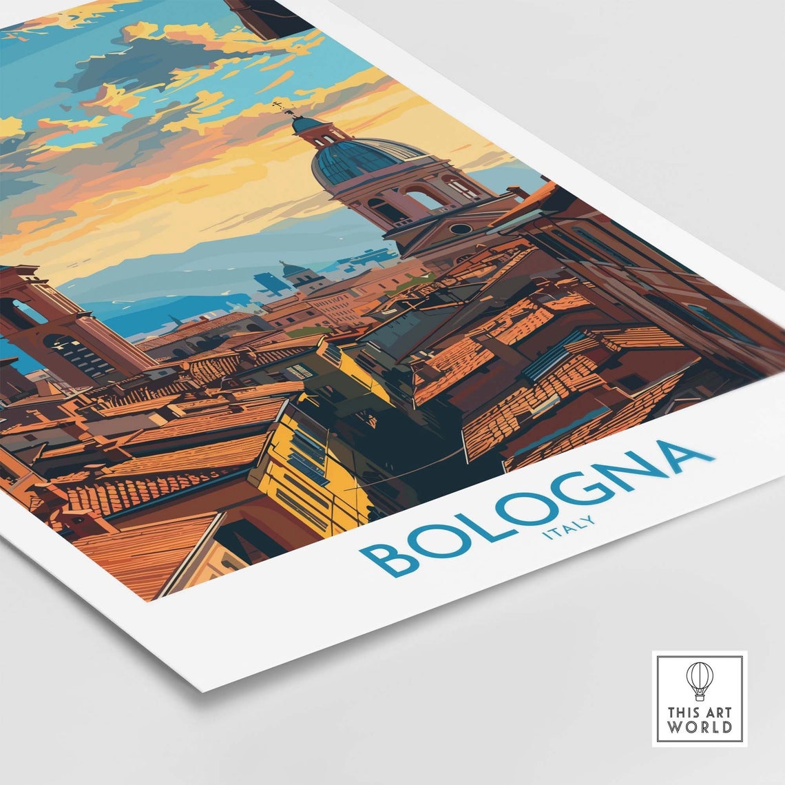 Vintage Bologna Sunset Over Medieval Rooftops And Towers Poster - Image 4