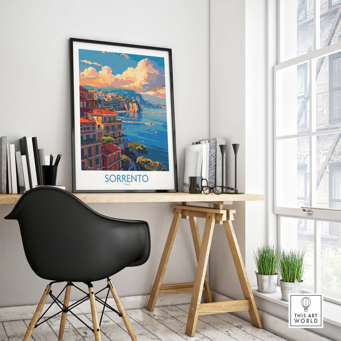 Sorrento Italy Cliffside Town Bay View Sunset Clouds Scene Poster - Image 4