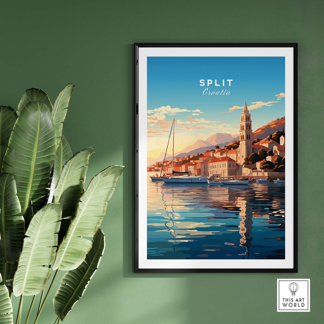 Split Croatia Harbor Sunset Sailboats Bell Tower Retro Poster - Image 2