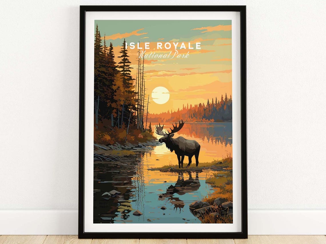 Isle Royale National Park Moose At Sunset Lake Reflection Poster