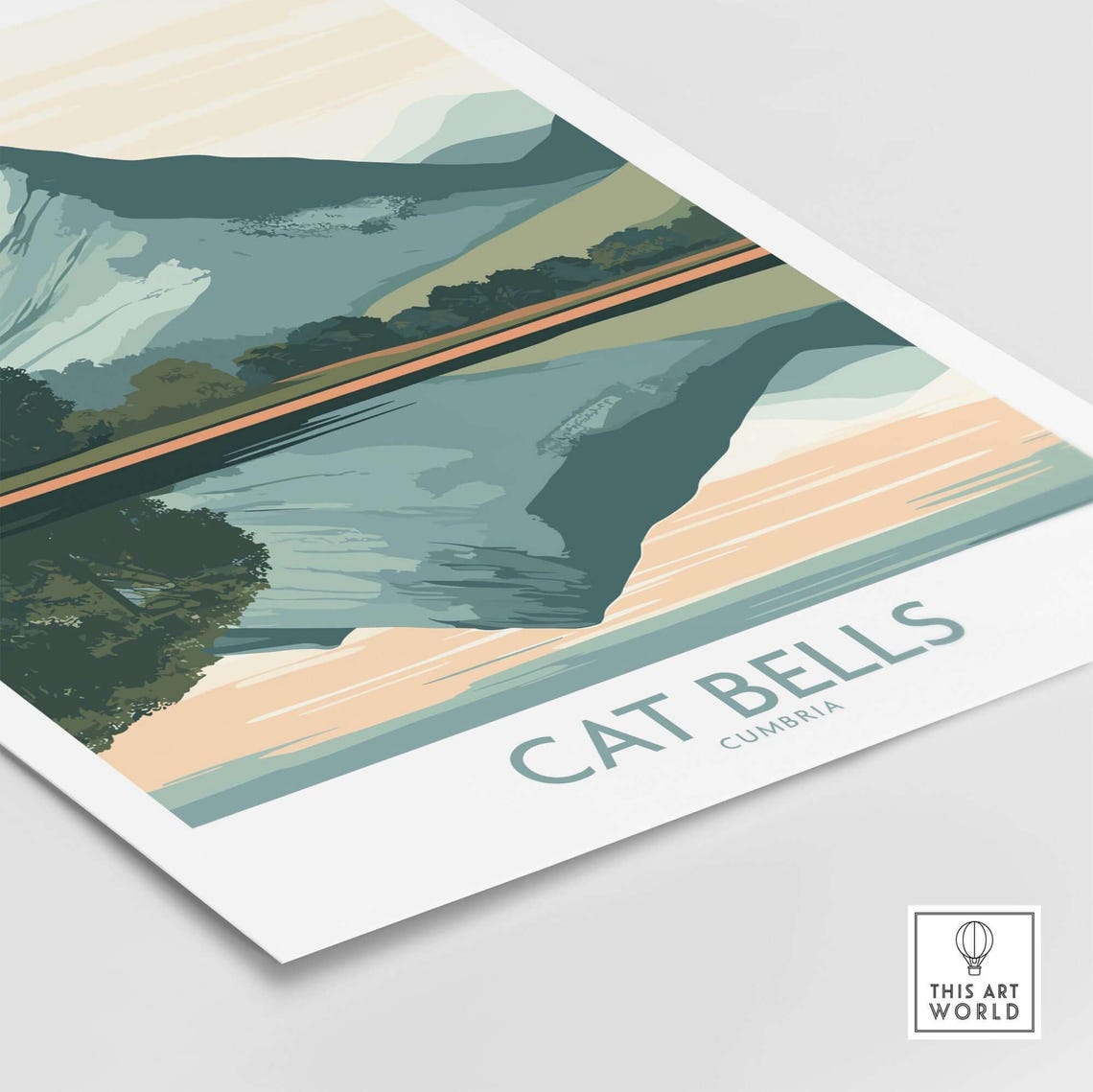 Cat Bells Cumbria Fell Reflection Still Water Vintage Travel Poster - Image 4