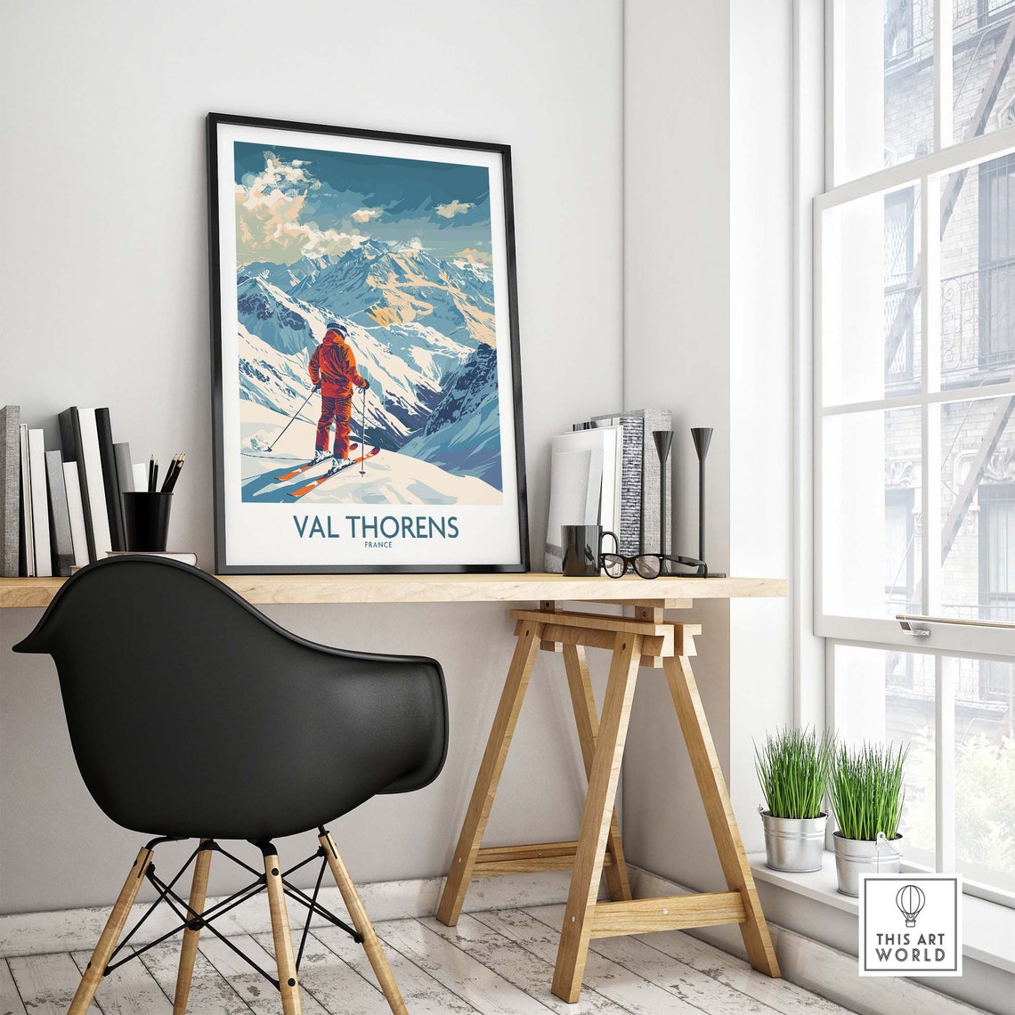 Val Thorens France Skier Snowy Peak Alpine View Ski Art Poster - Image 4