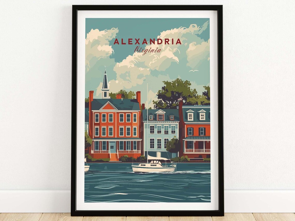 Alexandria Virginia Vintage Travel Poster, City Skyline