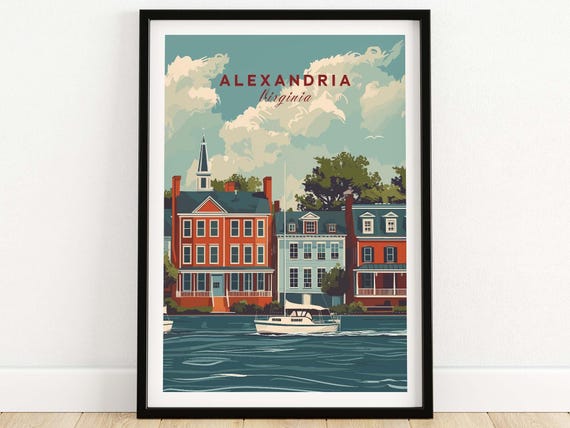 Alexandria Virginia Vintage Travel Poster, City Skyline