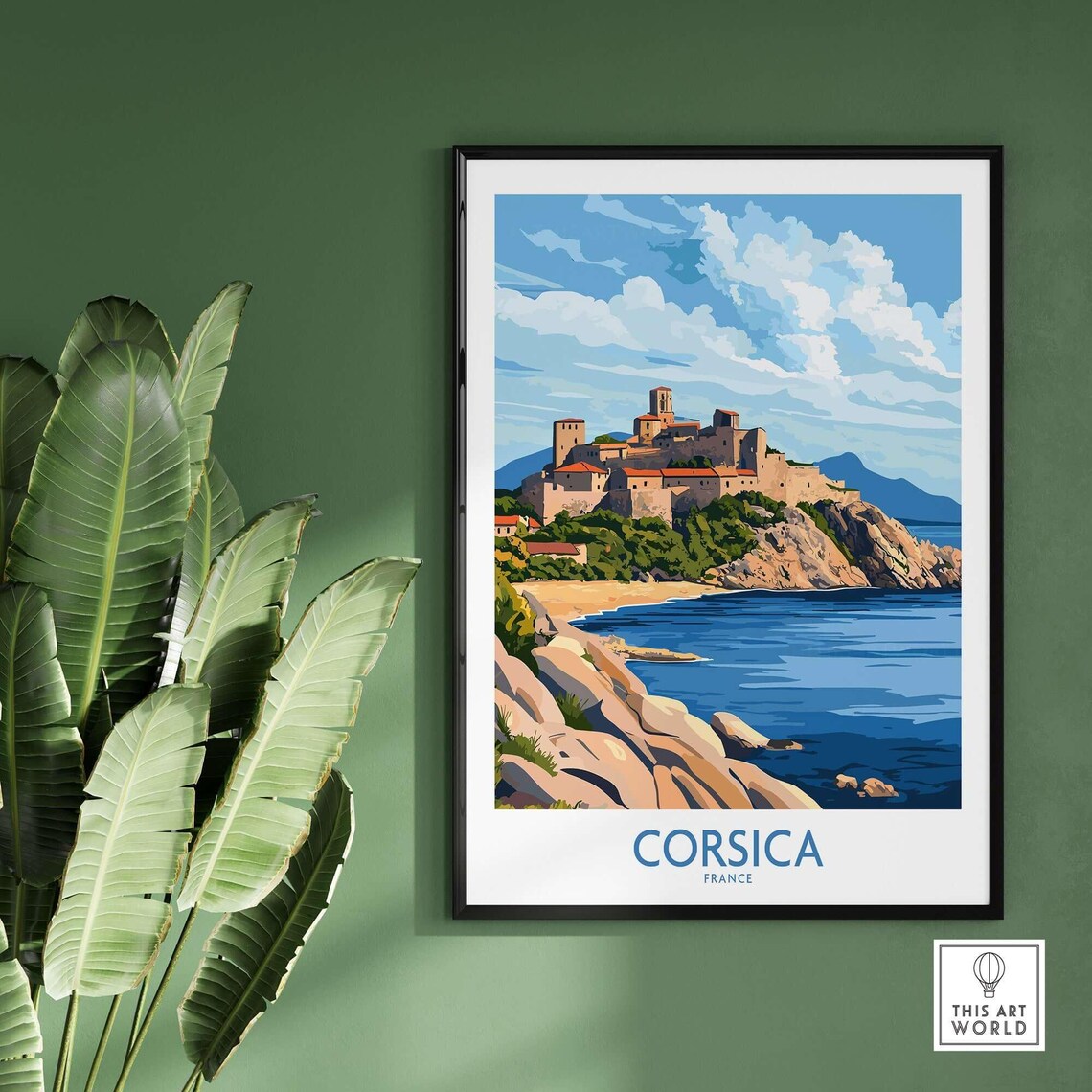 Corsica France Hilltop Citadel Rocky Coast Vintage Travel Poster - Image 2