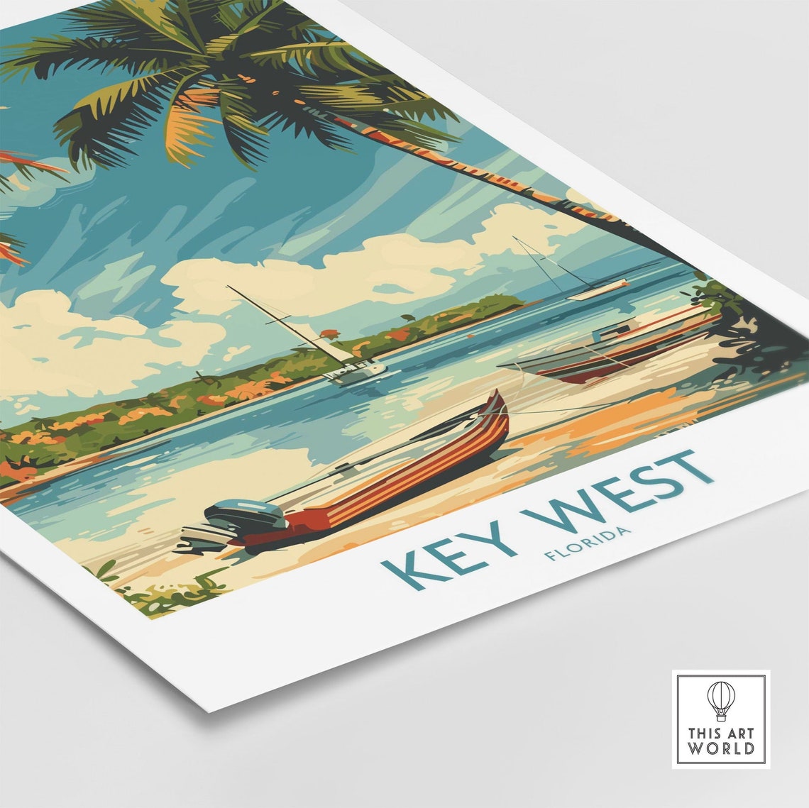 Key West Florida Bay Motorboat Sails Classic Travel Art Poster - Image 4