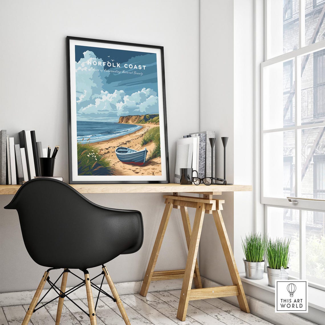 Blue Norfolk Coast England Beach Boat Sand Dunes Retro Poster - Image 4