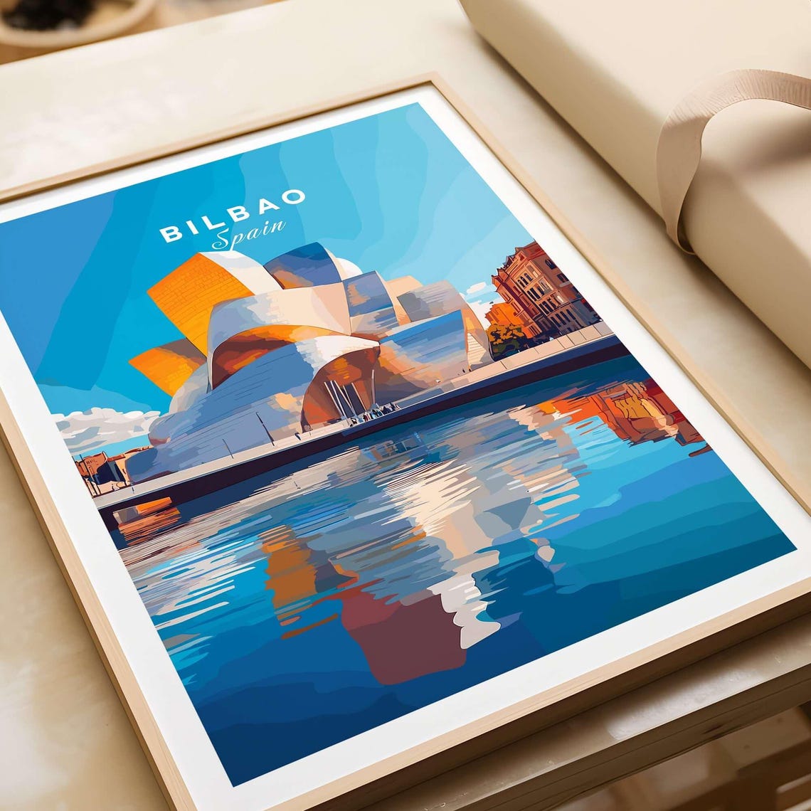 Bilbao Spain Guggenheim Museum River Reflection Travel Poster - Image 4