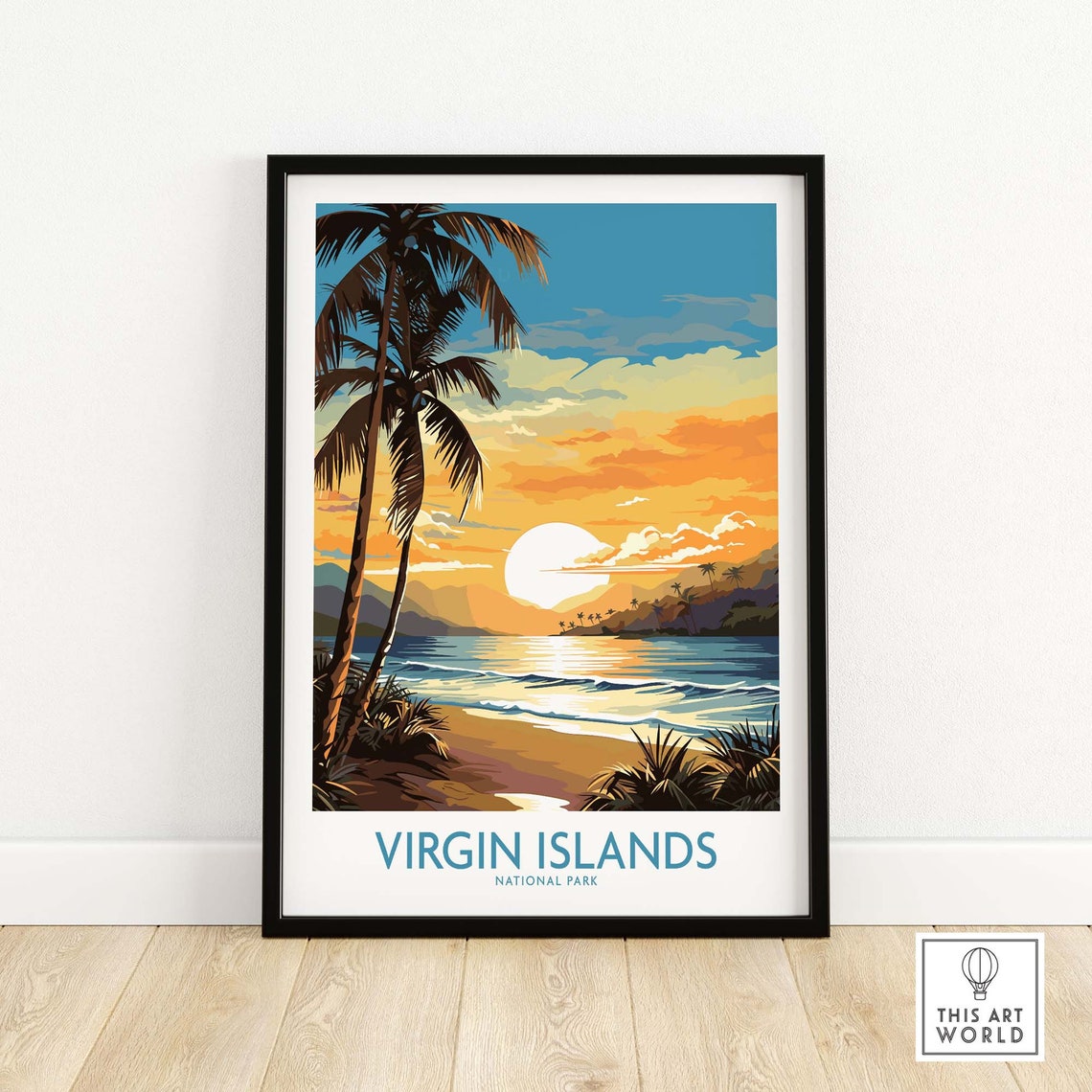 Virgin Islands National Park Beach Sunset Palms Ocean Poster
