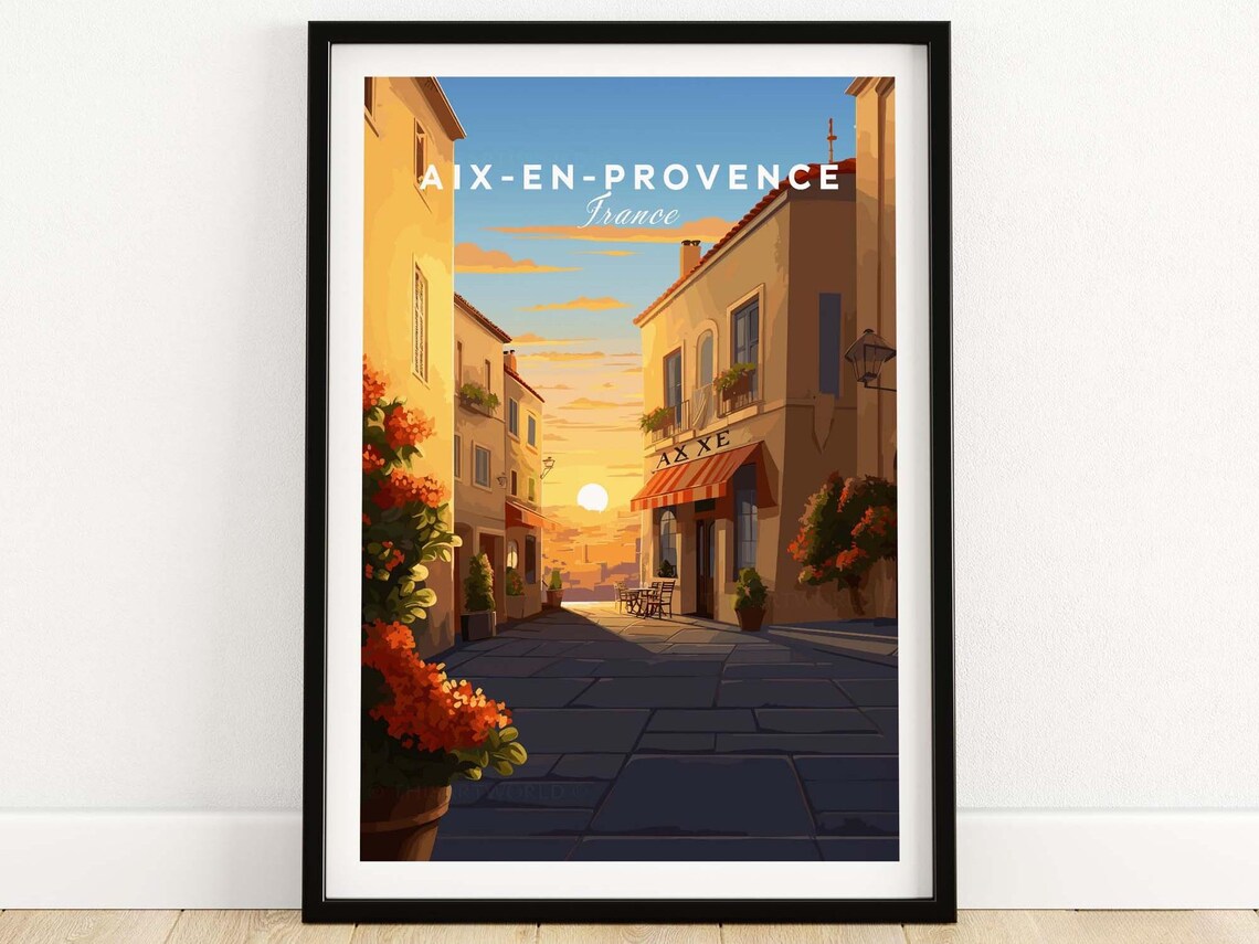 Aix en Provence France Old Town Sunset Street Scene Travel Poster