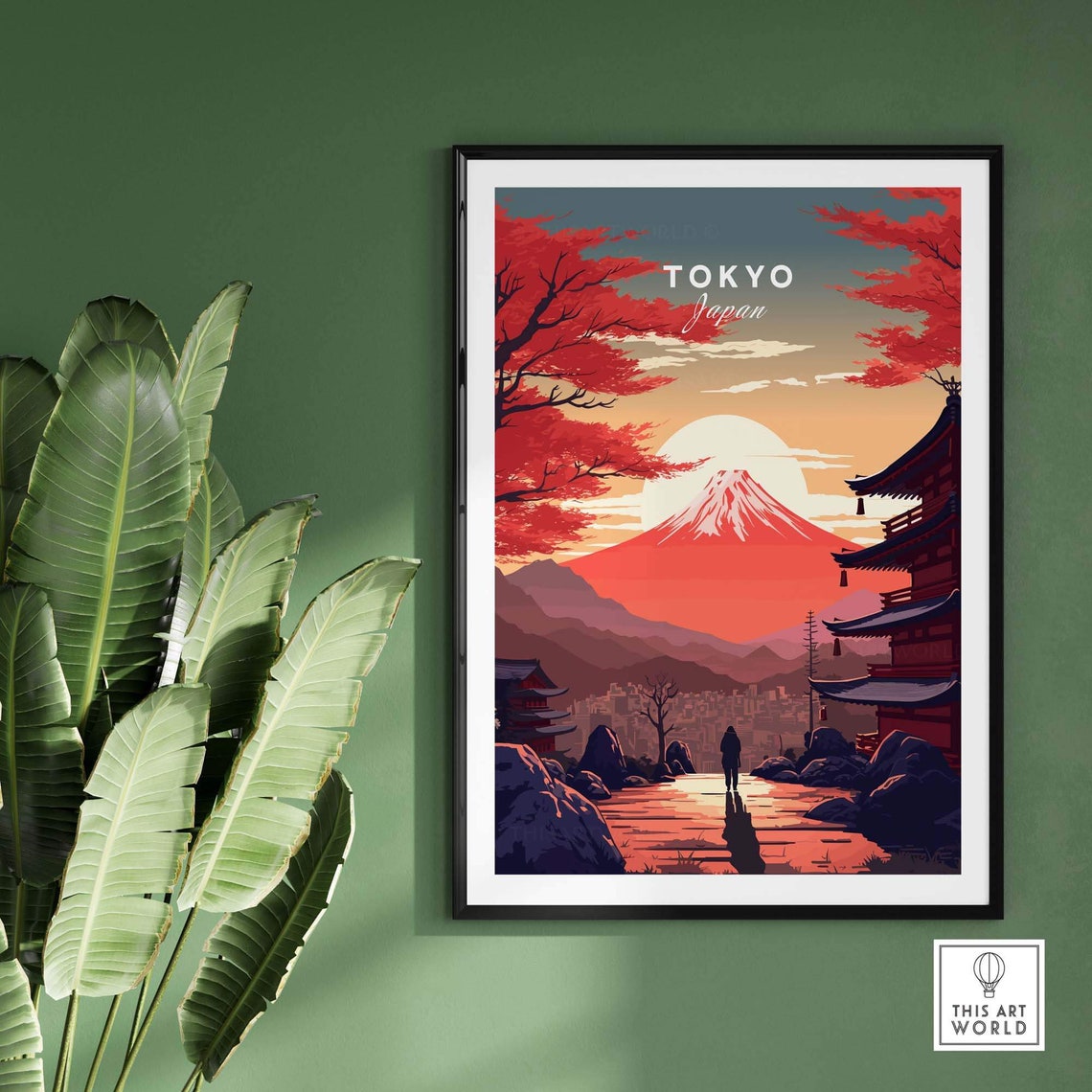 Tokyo Japan Mount Fuji Sunset Pagoda Red Autumn Trees Poster - Image 2