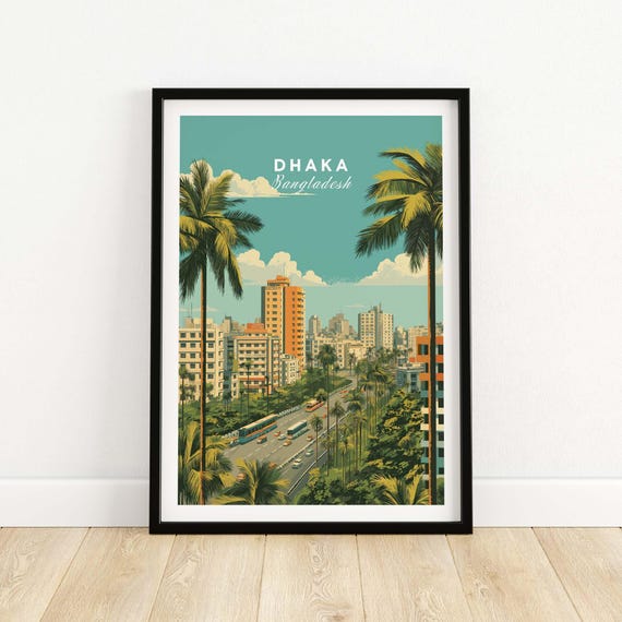 Dhaka Bangladesh Poster Wall Art Vintage City Print Travel Home Decor Urban Illustration Gift