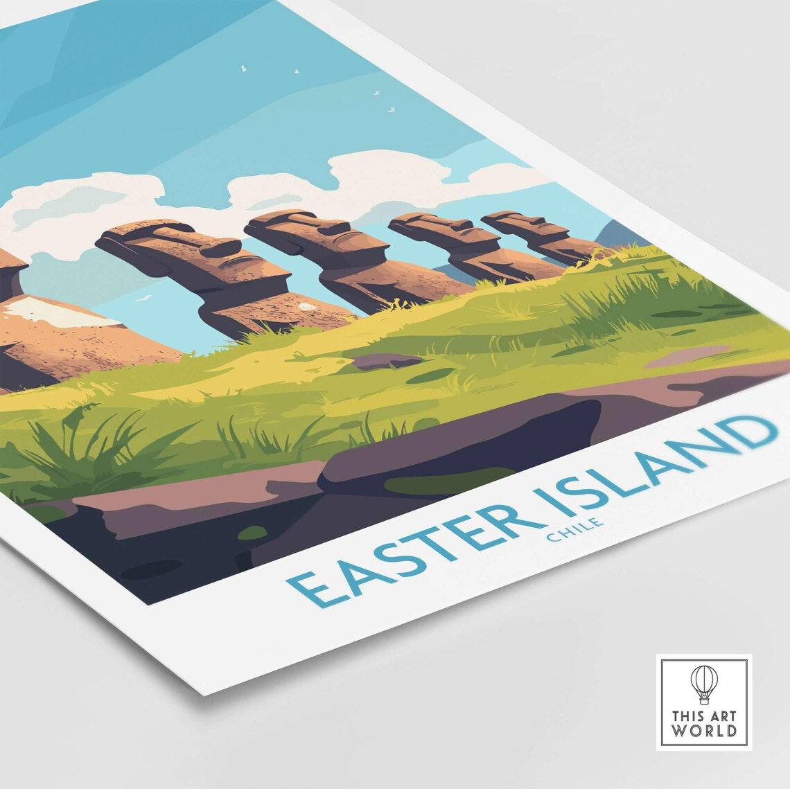Easter Island Chile Moai Statues Green Hillside Travel Poster - Image 4