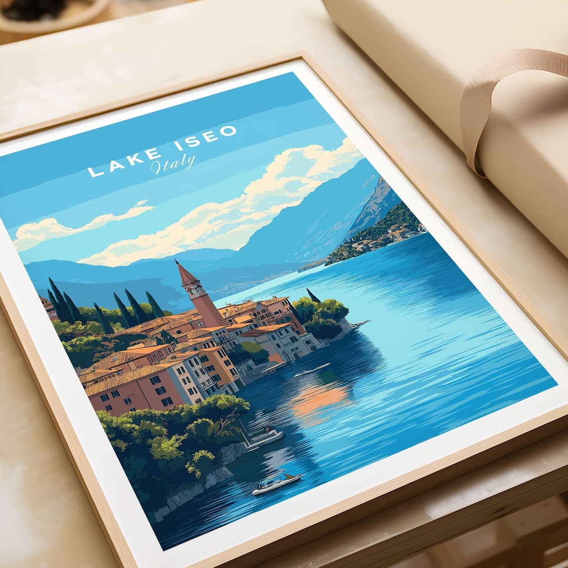 Lake Iseo Italy Lakeside Village Bell Tower Blue Water Travel Poster - Image 4