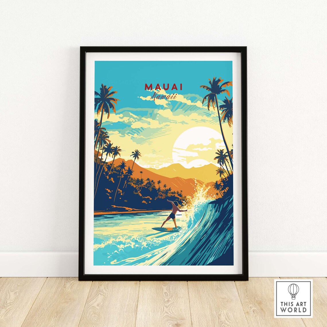 Maui Hawaii Surf Travel Poster, Home Decor Art