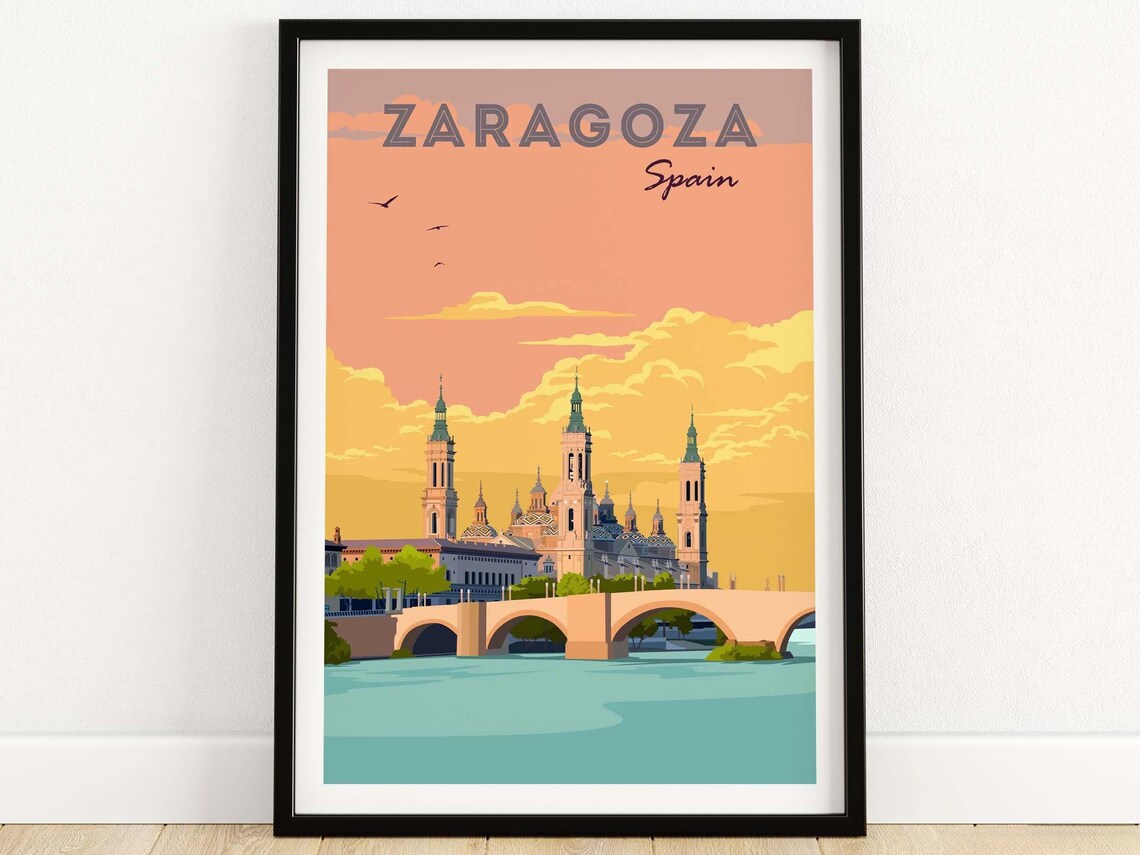 Zaragoza Spain Travel Poster, Spanish Wall Art