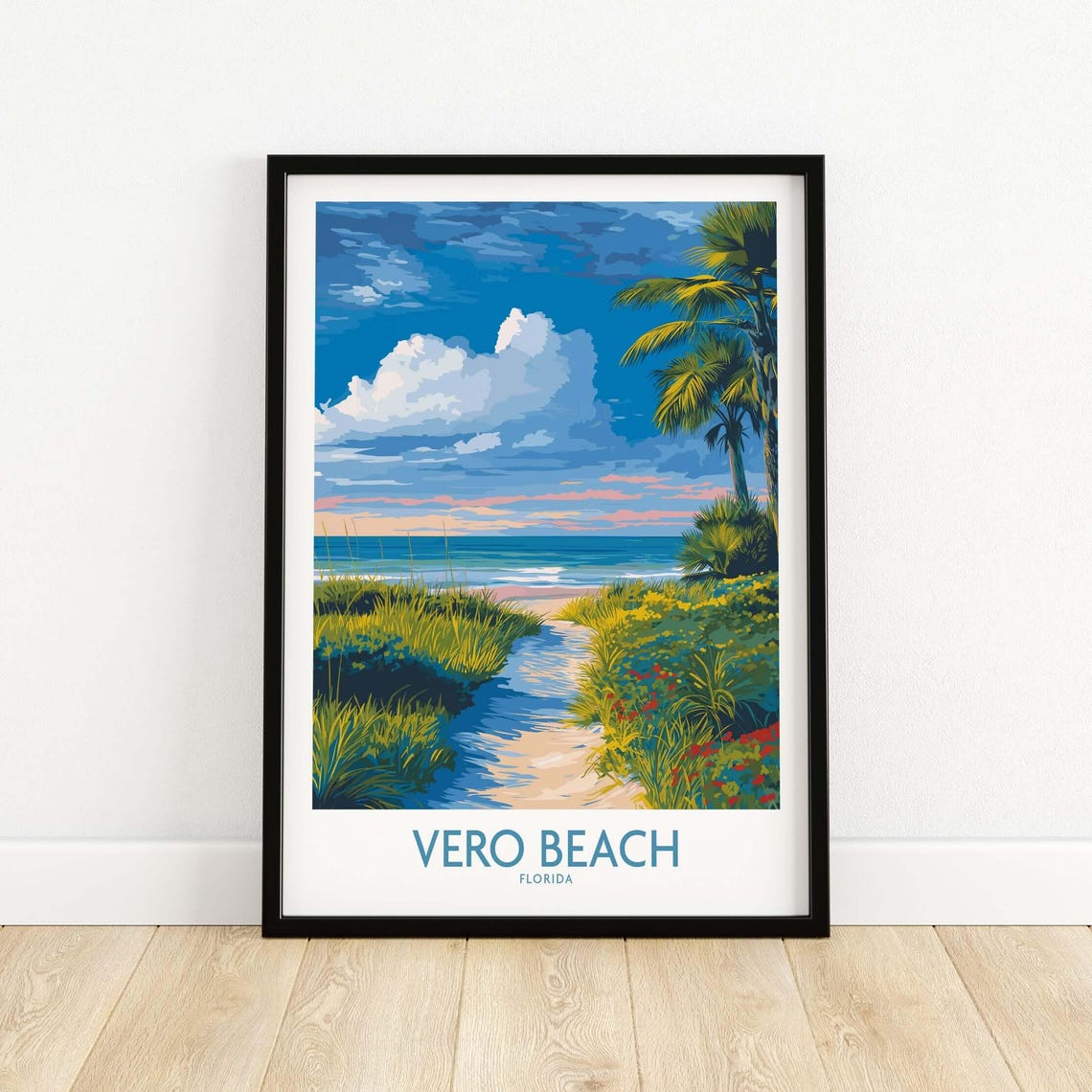 Vero Beach Florida Ocean Path Palms Sandy Dune Coastal Travel Poster