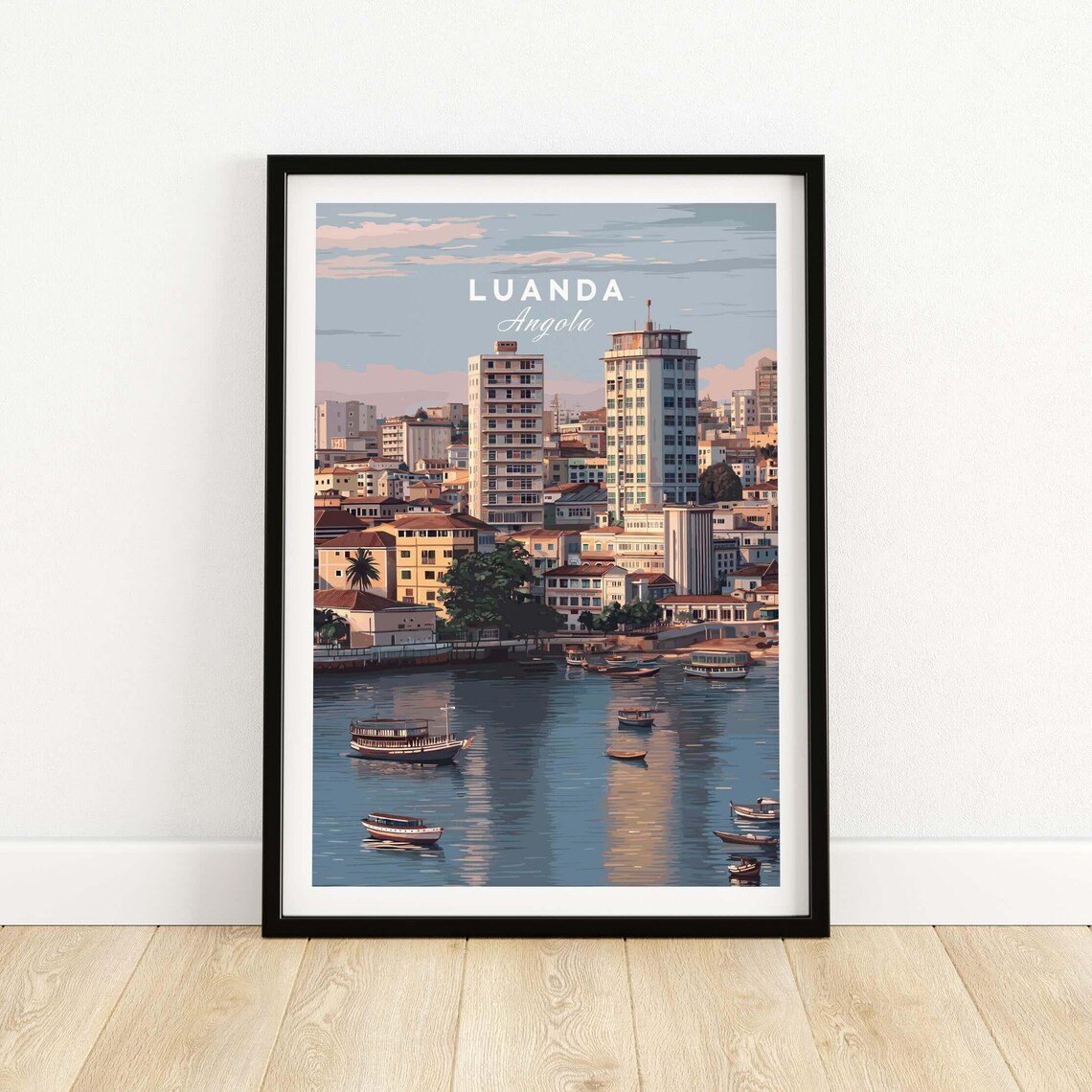 Luanda Angola Harbor Waterfront Cityscape Sunset Travel Art Poster