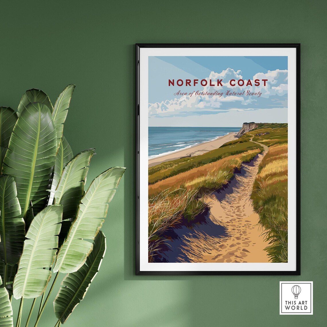 Sunny Retro Norfolk Coast England Dune Path Grass Sea View Poster - Image 2