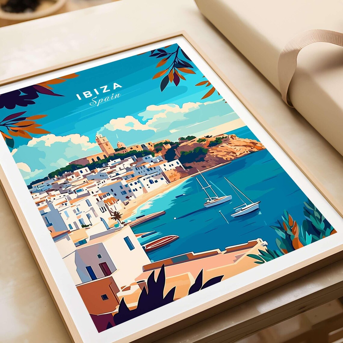 Ibiza Spain Coastal Old Town Castle Sailboats Beach Travel Poster - Image 4
