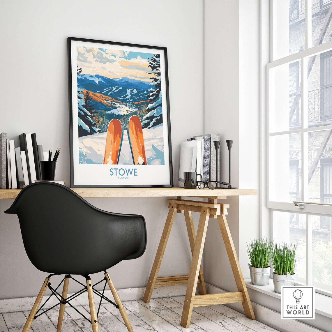 Stowe Valley Ski Wall Art, Vermont Winter Landscape - Image 4