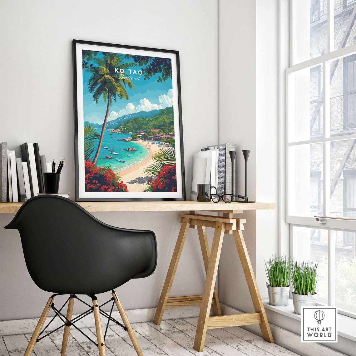 Ko Tao Thailand Tropical Beach Palm Trees Turquoise Cove Poster - Image 4