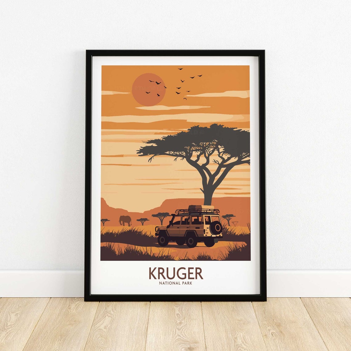 Kruger National Park Safari Jeep Acacia Sunset Elephant Poster - Image 4