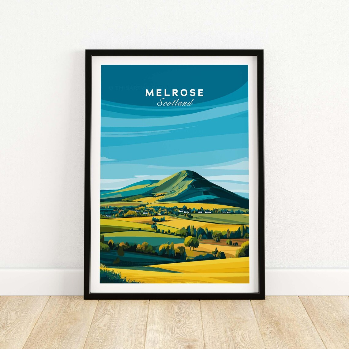 Melrose Scotland Eildon Hills Golden Fields Vintage Travel Poster