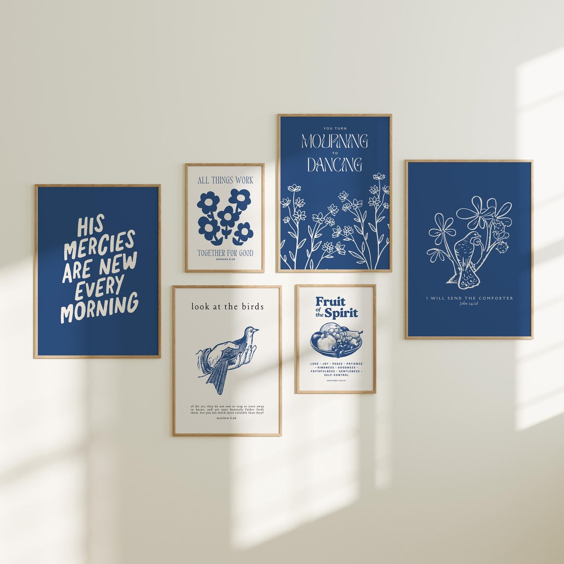 Gallery Wall Scripture Art Prints Bible Verse Wall Art Wall Art Blue Wall Art Trendy Apartment Decor