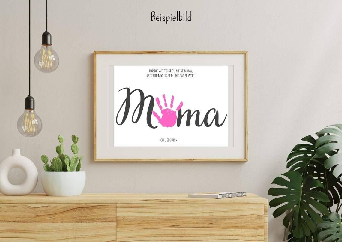 Pink Handprint Mama Script German Mother's Day Keepsake Art Poster