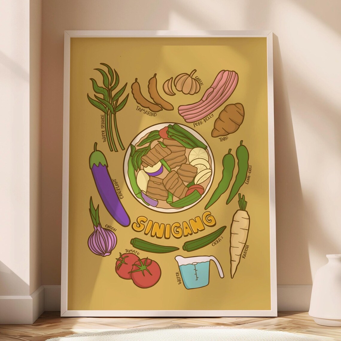 Sinigang Filipino Sour Soup Recipe Illustrated Kitchen Poster Art