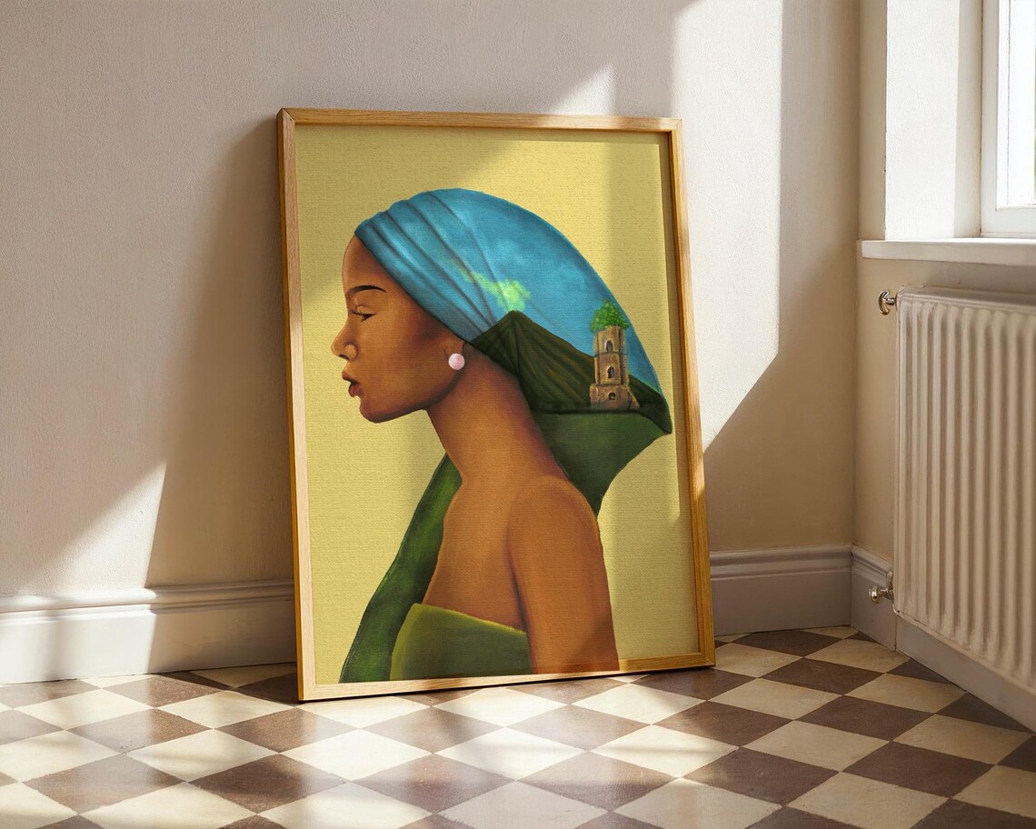 Mayon Volcano Filipina Portrait Headscarf Landscape Fusion Art Poster