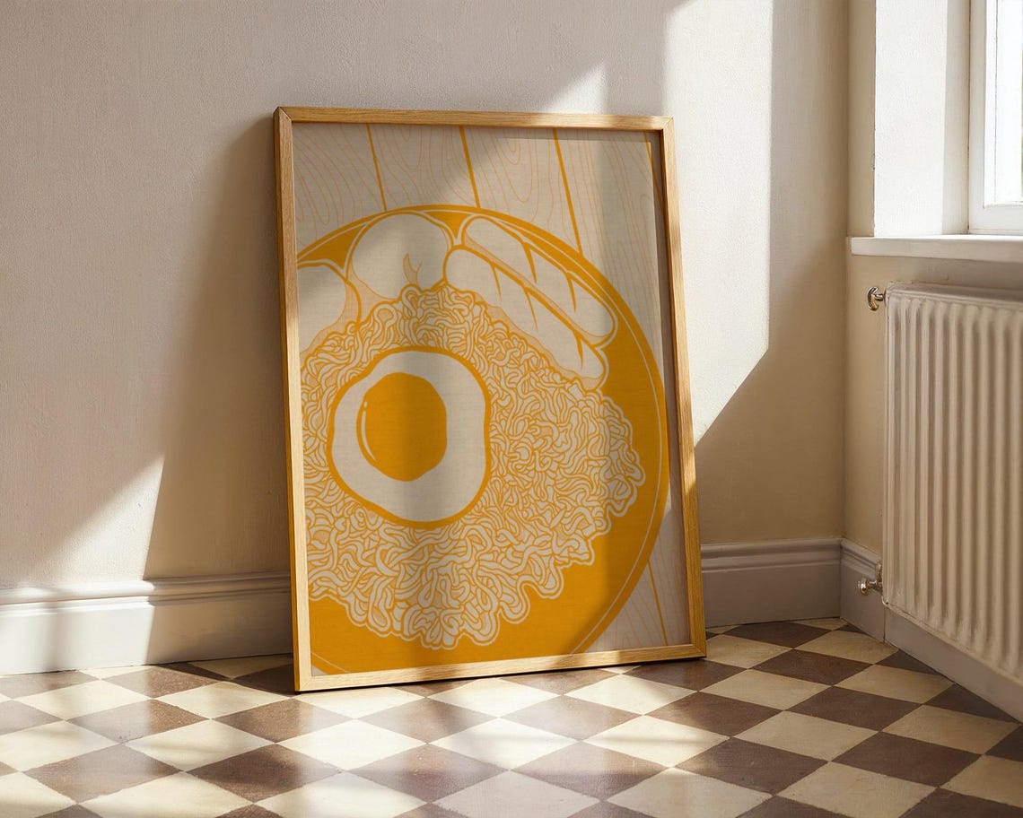 Golden Yellow Filipino Breakfast Fried Egg Noodle Graphic Wall Poster