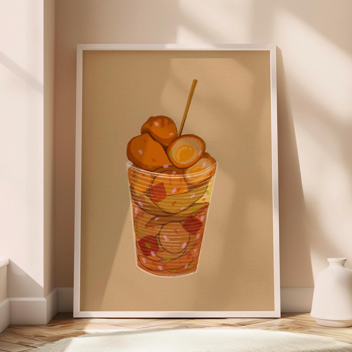 Filipino Fishball Cup Street Food Illustration Poster for Pinoy Kitchen
